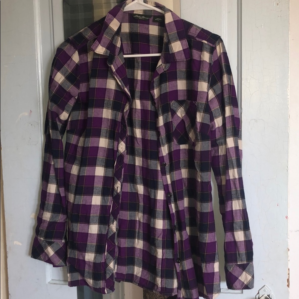 Flannel button down shirt.